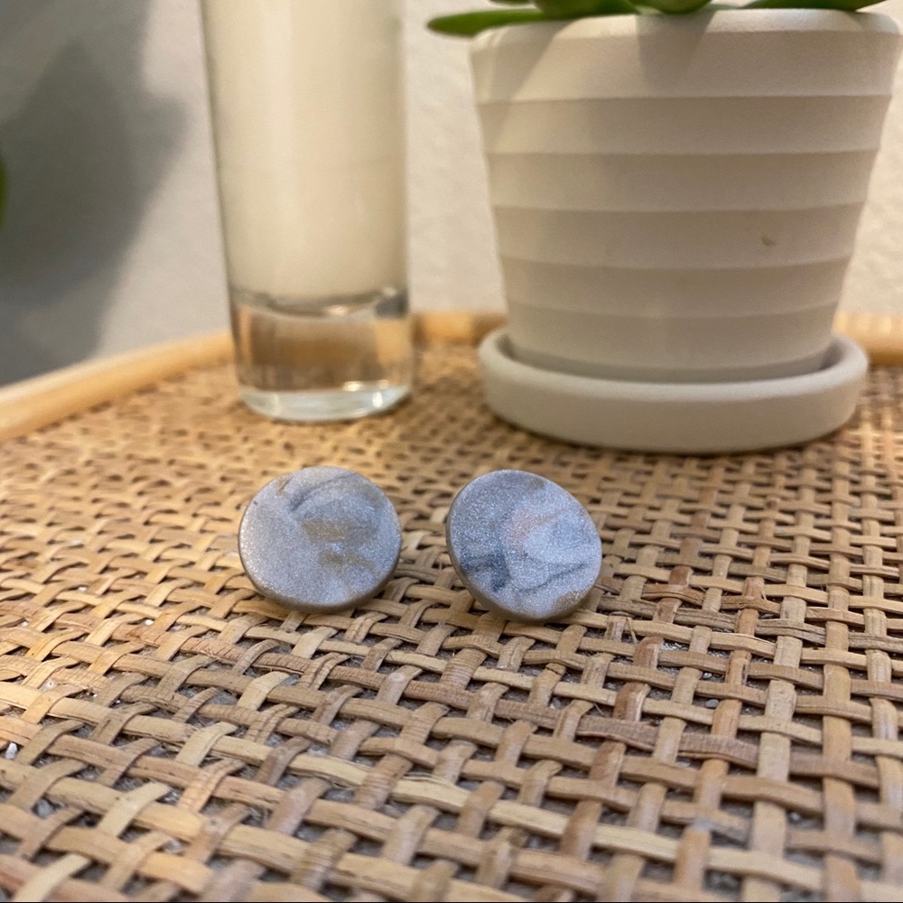 Grey Marble Stud Earrings